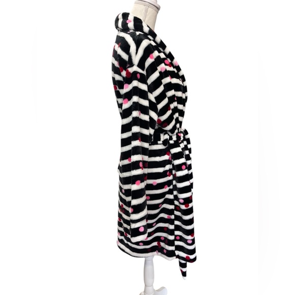 Kate Spade NY Polka Dot Striped Fleece Robe Size M - Picture 5 of 12
